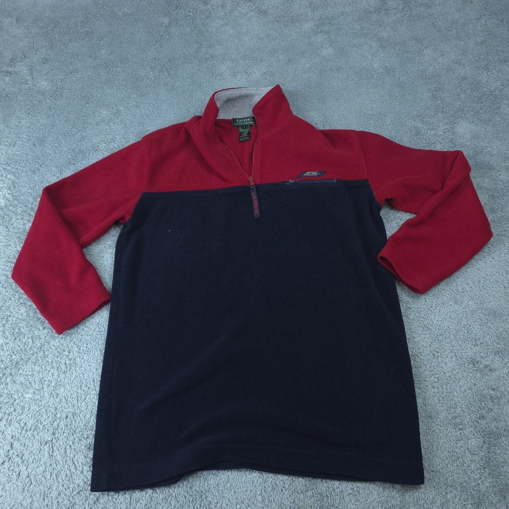 Lauren Ralph Lauren Sweater Womens Small Red Navy Fleece 1/4 Zip Mock Neck